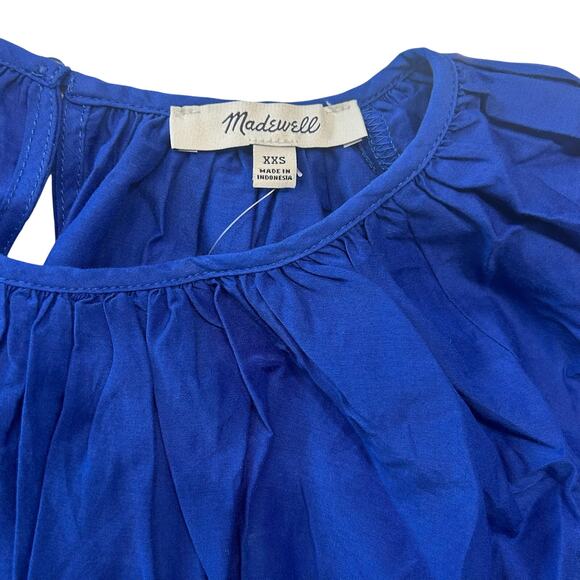 NWT Madewell Shirred Puff-Sleeve Top in Cotton-Silk Voile in Bright Sapphire XS - Picture 8 of 10